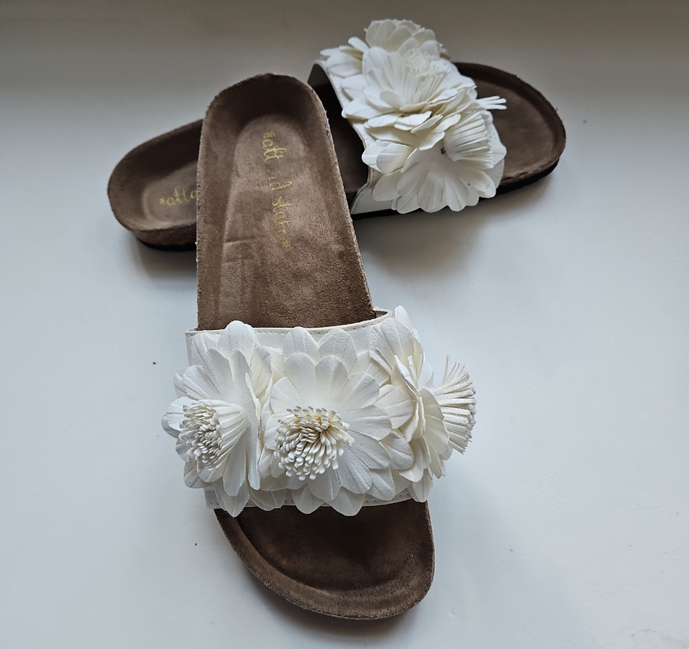 Altard State White Floral Women's Slides, Size 8